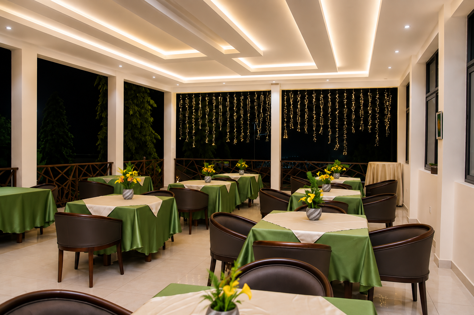 Terrasse dressée pour le service du soir
